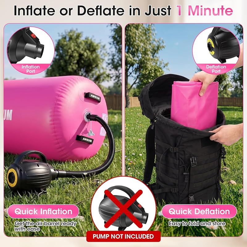 Air Roller Gymnastics Barrel for Back Handspring & Walkover - Pink 39.4" L × 23.6" Dia (Variation: Pink)