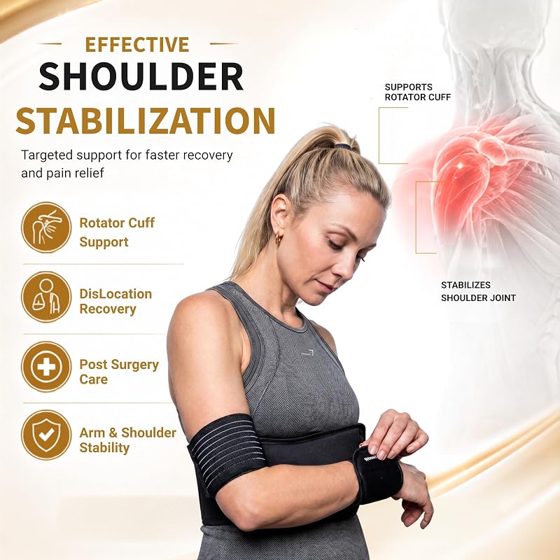 Shoulder Immobilizer Arm Sling with Adjustable Belt - Clavicle Support Brace, 28-38 in - Black