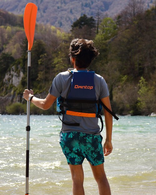 Owntop Swim Vest for Adult, Paddle Sports Swim Jackets with Adjustable Safety Strap, Premium Buoyancy Men Women Float Swim Vests for Kayaking Surfing Boating (Blue, M/L)