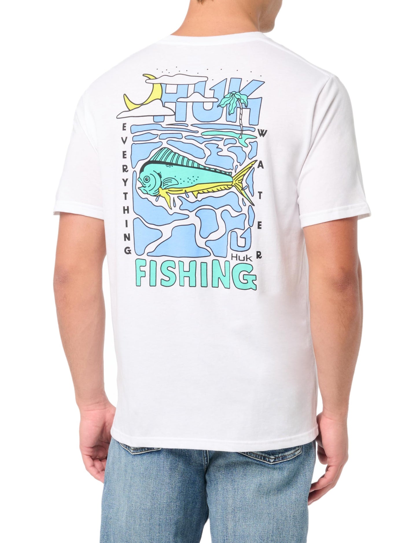 HUK Mens Fishing Graphic Tee, Performance Short Sleeve, Quick-Dry, Dolphin Dreams - White, Medium
