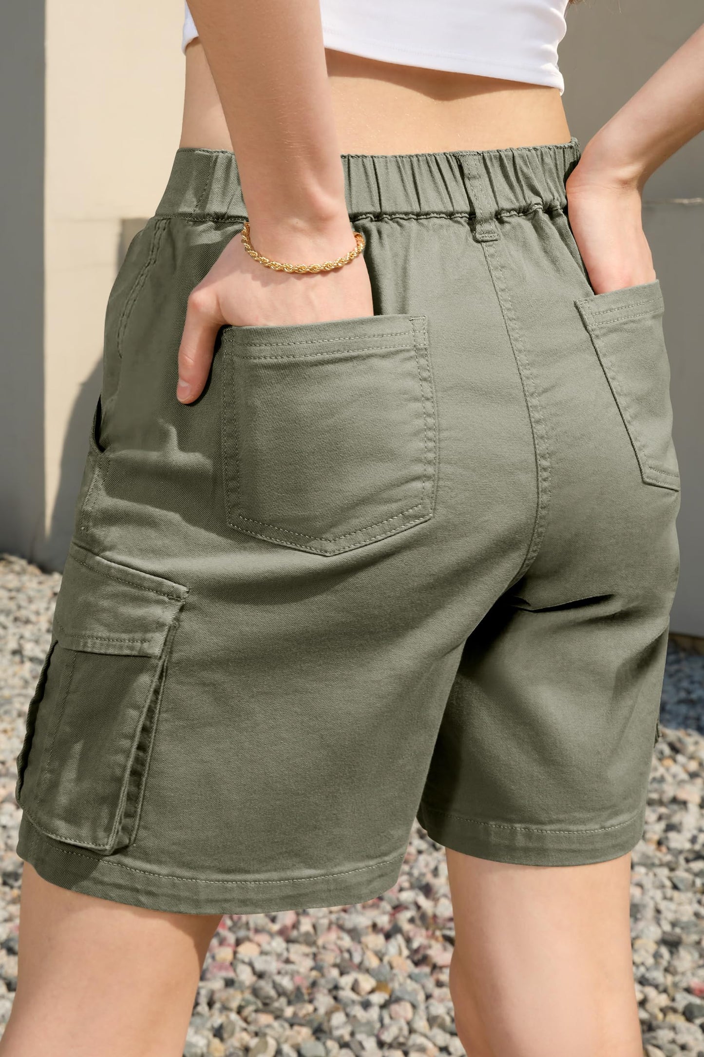 IVIR Bermuda Shorts for Women Cargo Shorts 7 Inch Inseam Knee Length Y2K Summer Outfits Fashion Green Large