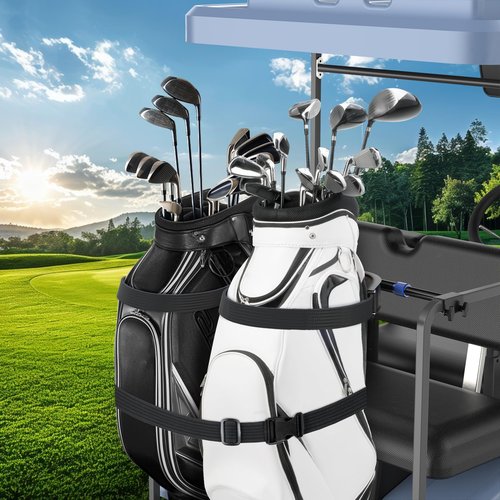 Clyvira Golf Cart Bag Holder Bracket – Lightweight & Sturdy, No Drilling Required, Adjustable Attachment for EZGO, Club Car, Yamaha 2+2 Rear Seats with 1-Inch Square Tube