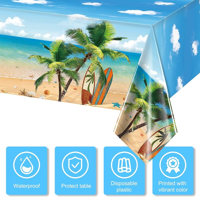 3-Piece Hawaiian Beach Tablecloths Set, 137 x 274 cm Plastic Party Cover
