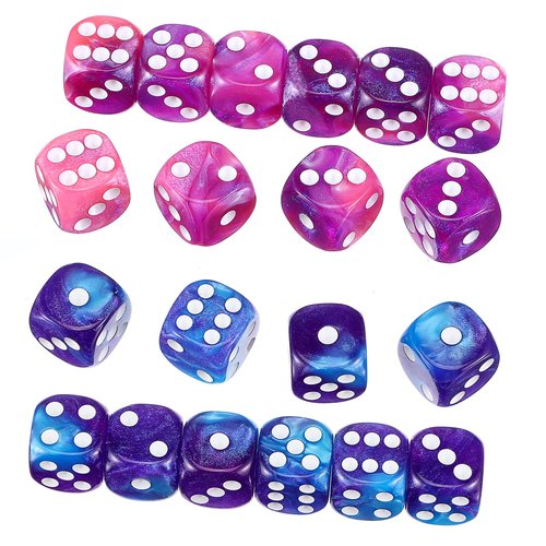 YBEATY 20 PCS Acrylic Dice16mm Set 2 Colors 6 Sided Dice Set Colorful Pink Blue Two-Color Acrylic Game Dice for Role Play Table Games Classroom Teaching Math Learning Standard Parties