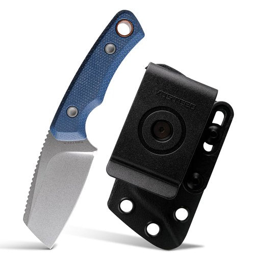Vosteed Marmoset EDC Fixed Blade Knife - 2.20" 14C28N Blade with Sheath, Blue Micarta Handle with S.O.A.R. Clip for Hunting Camping Knives - D0703