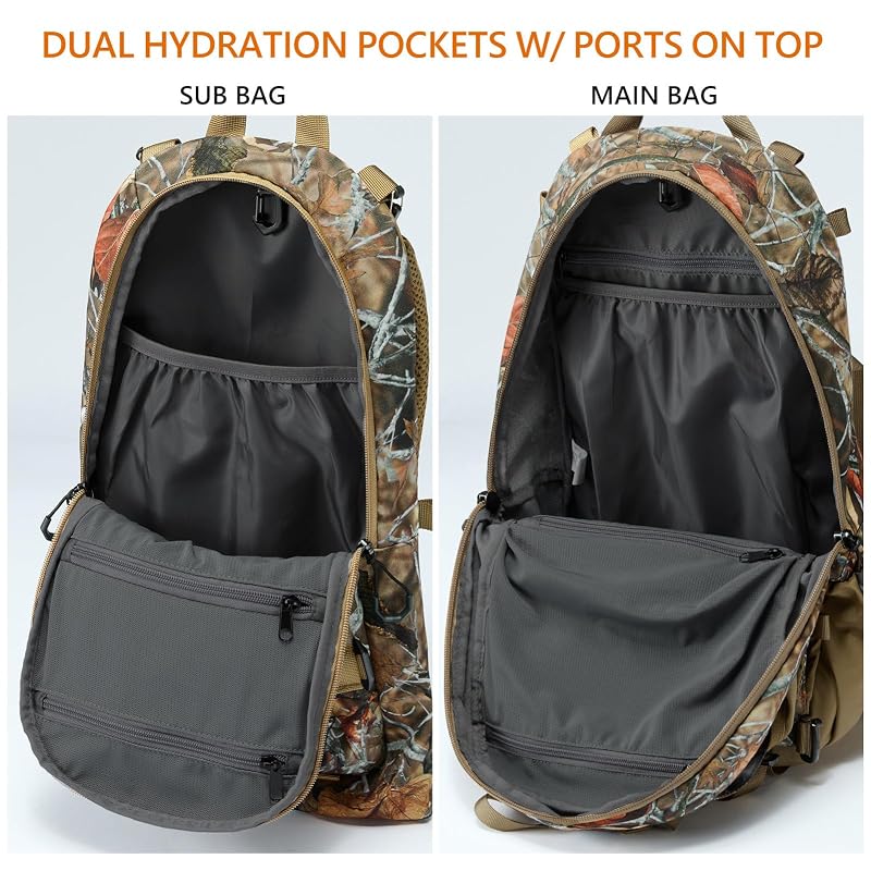 Autumn Forest 35L Hunting Backpack with Detachable Sub Bag & Bow/Rifle Pocket, Rain Cover