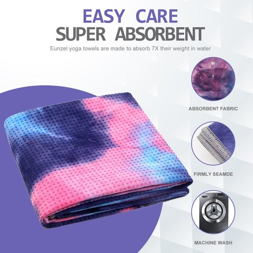 Eunzel Yoga Towel,Hot Yoga Mat Towel with Grip Dots Sweat Absorbent Non-Slip for Hot Yoga, Pilates and Workout 24" x72", Purple & Blue