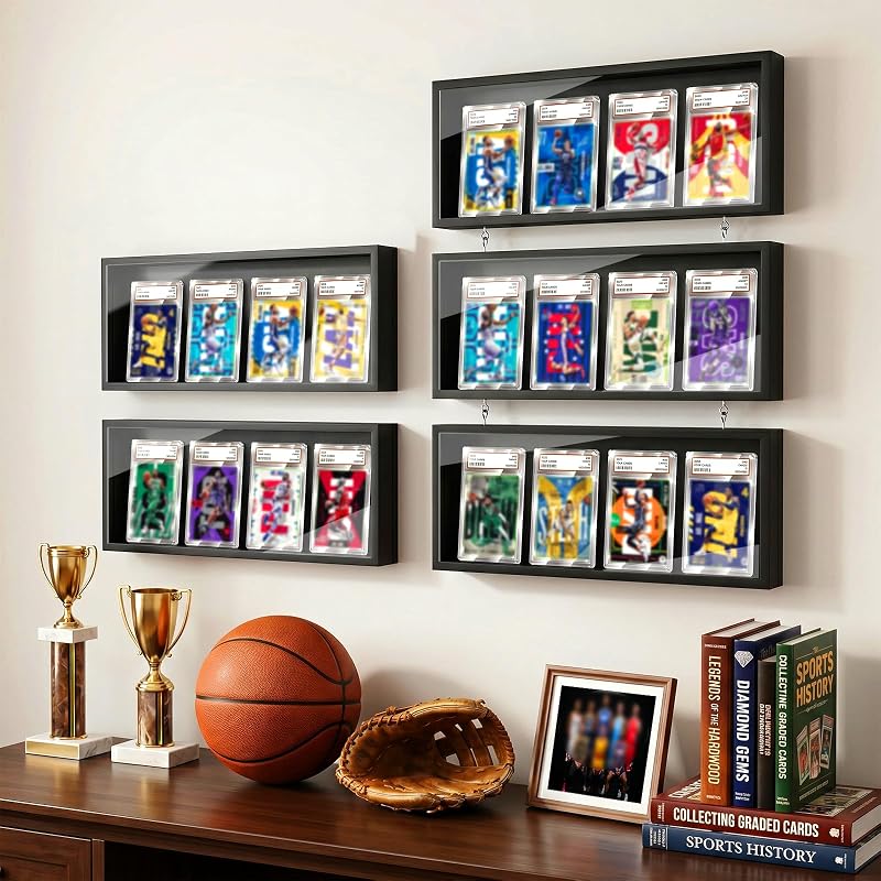 MoKo Card Display Case 3-Pack Wall Mount for 12 Graded Cards — Black