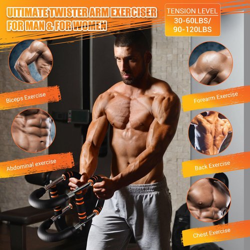 Twister Arm Trainer, Adjustable 6 Resistance Levels(30-120lb) Twister Arm Chest Exerciser with 4 Springs & Poster for Men & Women, Chest Workout Device Equipment for Chest Clip Muscle & Arm Strength