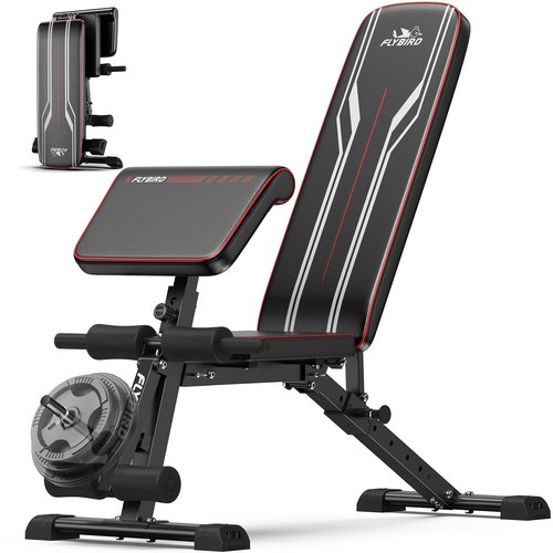 FLYBIRD Workout Bench with Leg Extension and Preacher Curl Pad, Foldable Weight Bchen for Home Gym, 800LBS Weight Capacity Exercise Bench for Full Body Strength Training