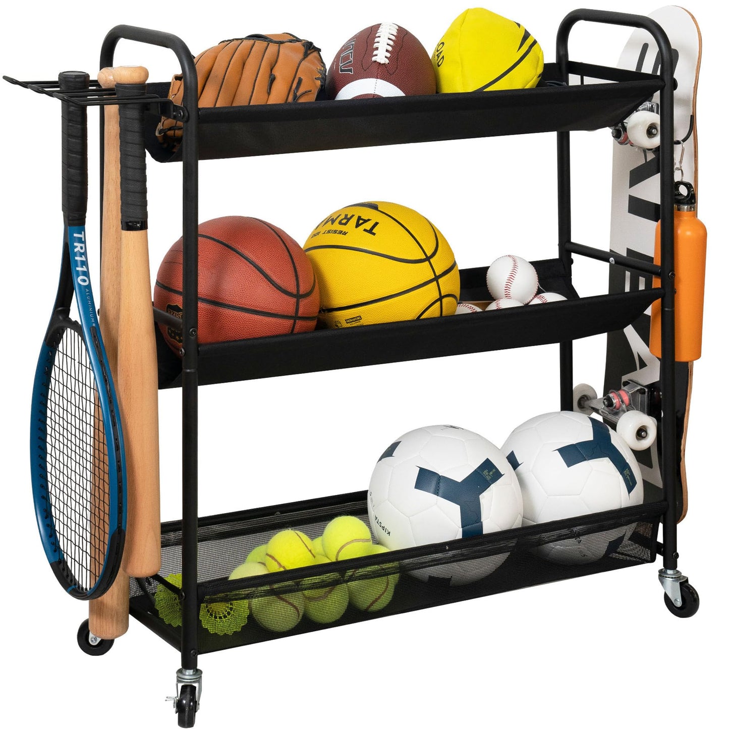 STORAGE MANIAC Basketball Rack 3-Shelf Training Stand with Wheels
