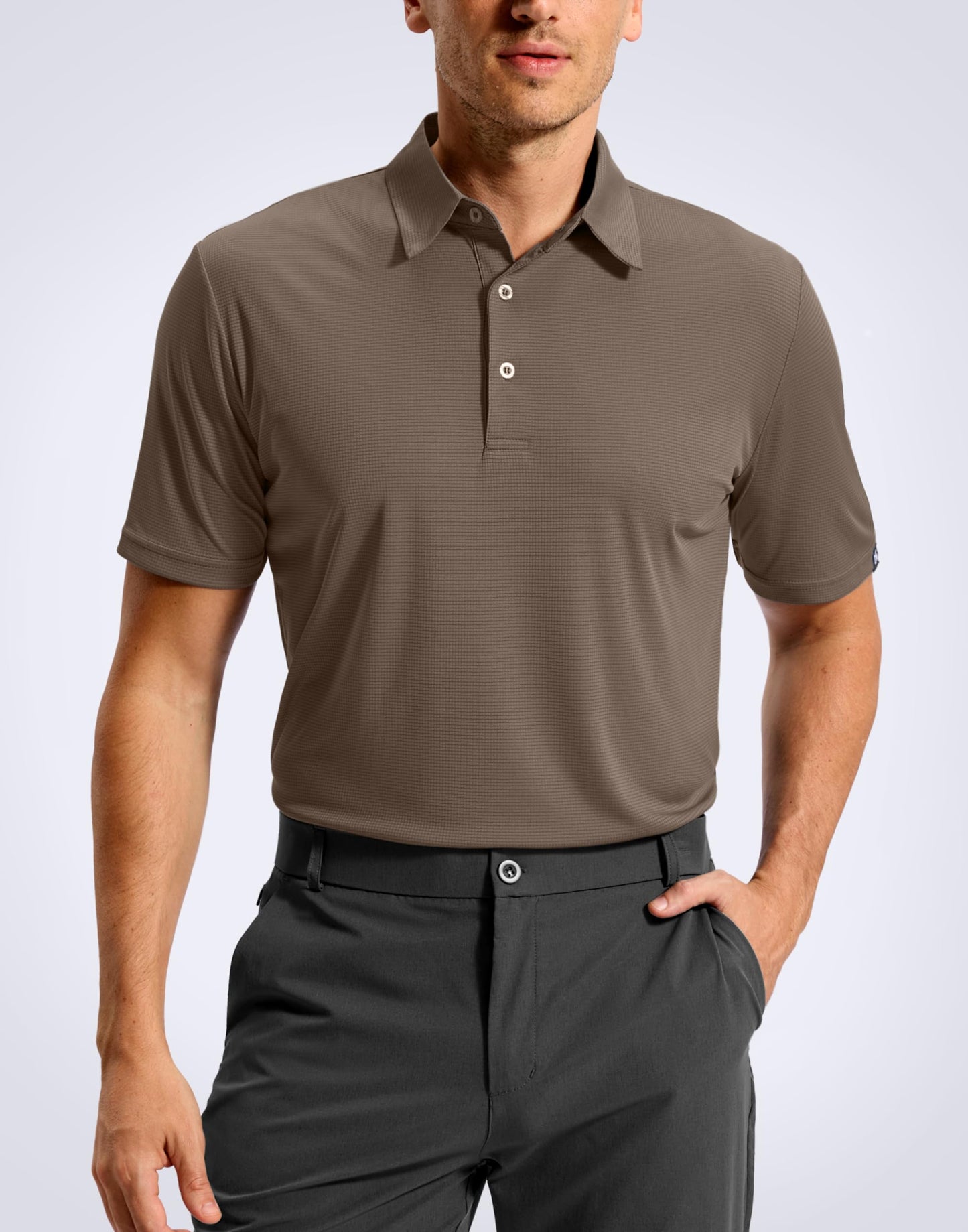 G Gradual Mens Golf Shirt Short Sleeve Dry Fit Moisture Wicking Lightweight Performance Athletic Grid Summer Collared Polo Shirts for Men(Brown,Large)