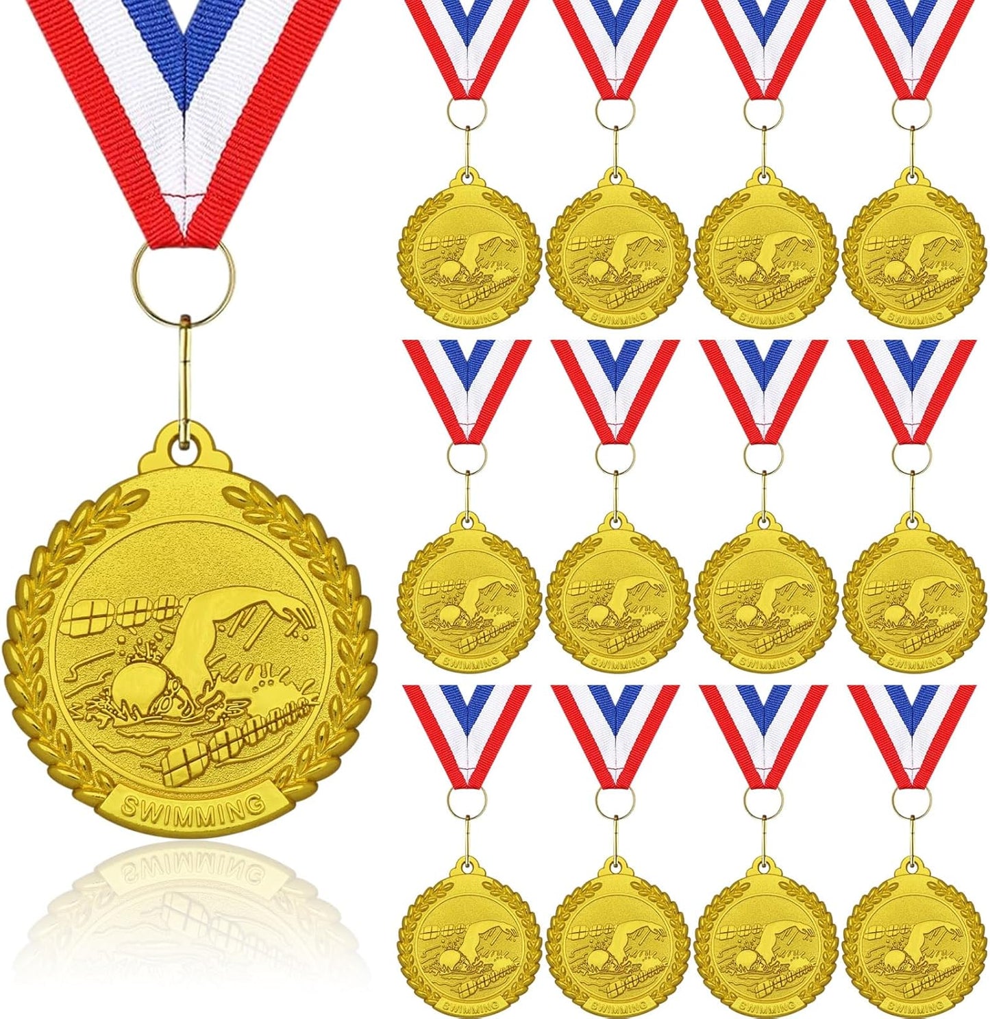 12 Pieces Gold Medals for Awards - Winner Medal Metal with Neck Ribbon Prizes for Kids, Adults, Sports Day, Spelling Bees, Competitions, Party, 2 Inches