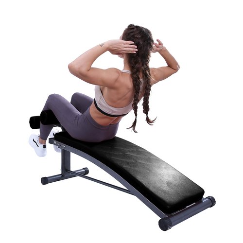 Finer Form Sit Up Bench with Reverse Crunch Handle for Ab Bench Exercises - Abdominal Exercise Equipment with 3 Adjustable Height Settings (Black)