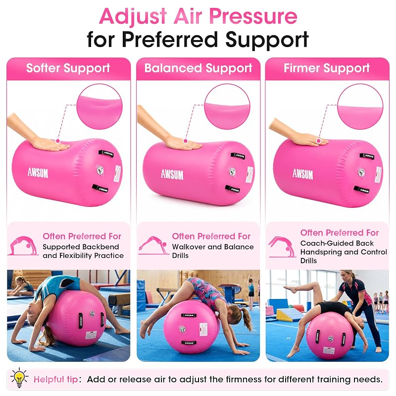 Air Roller Gymnastics Barrel for Back Handspring & Walkover - Pink 39.4" L × 23.6" Dia (Variation: Pink)