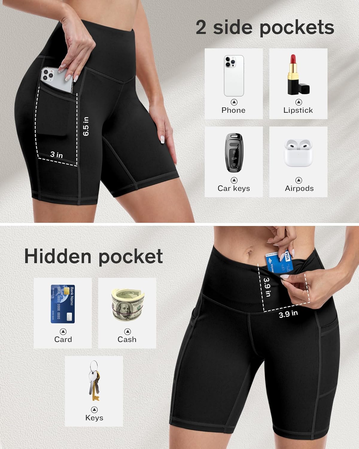 2 Packs Biker Shorts with Pockets for Women, Tummy Control High Waist Spandex Shorts 8" (2BlackDGrayLGray, XL)