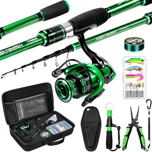 Ghosthorn Fishing Rod and Reel Combo Telescopic Collapsible Pole Kit Plier Portable Travel Kit with Carrier Bag for Freshwater Fishing Gift for Men Women