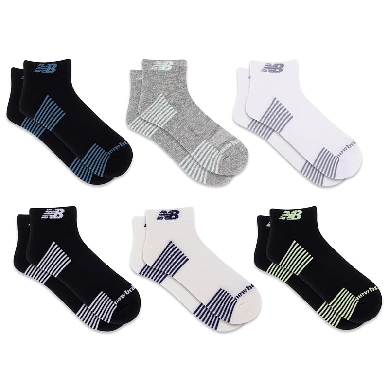 New Balance Unisex 12-Pack Cushioned Low Cut Socks – Gray Assorted (6 Pairs + Large)