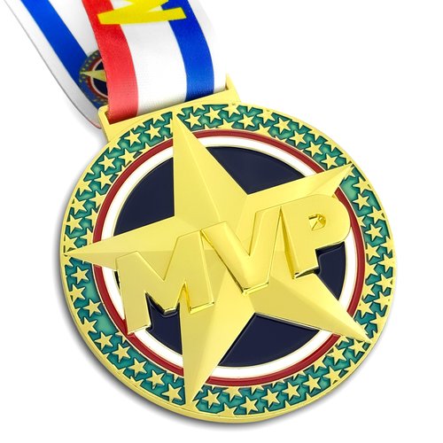 BSTWARM MVP Champion Awards Medals for Sports - 3.15'' Heavy Duty Basketball, Football, Soccer, Baseball, Softball - Team MVP Gift with Neck Ribbons