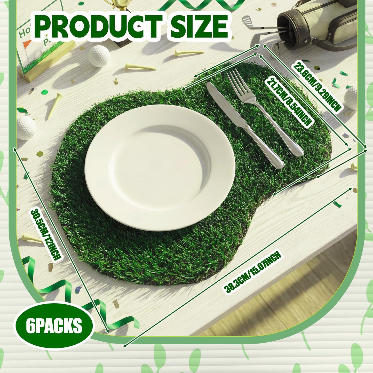 Gandeer 6 Pcs Golf Artificial Grass Mat Placemats for Golf Party Decorations Centerpieces for Table Green Fake Grass Tiles Placemats Birthday Party Decorations for Wedding Baby Shower
