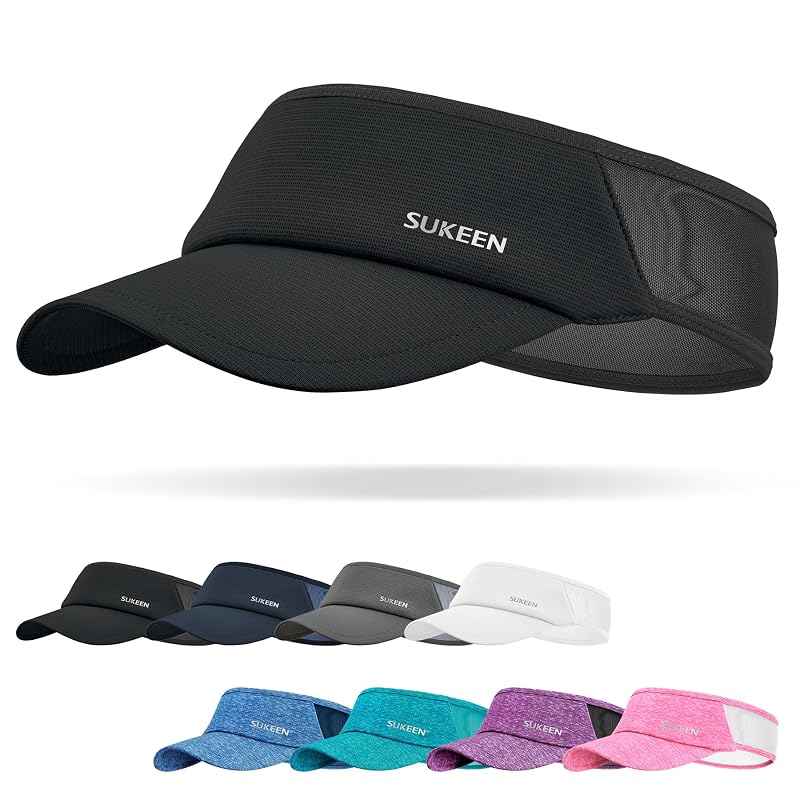 Sukeen Lightweight Sports Sun Visor Hat – Black, One Size, UPF50+