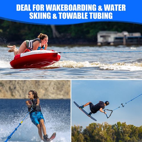 SETYPARY 75FT Wakeboard Rope and Handle, Floating Water Ski Rope for Watersports, 4 Sections Ski Ropes for Water Skiing, Kneeboarding, Wakeboarding (Blue & Black)