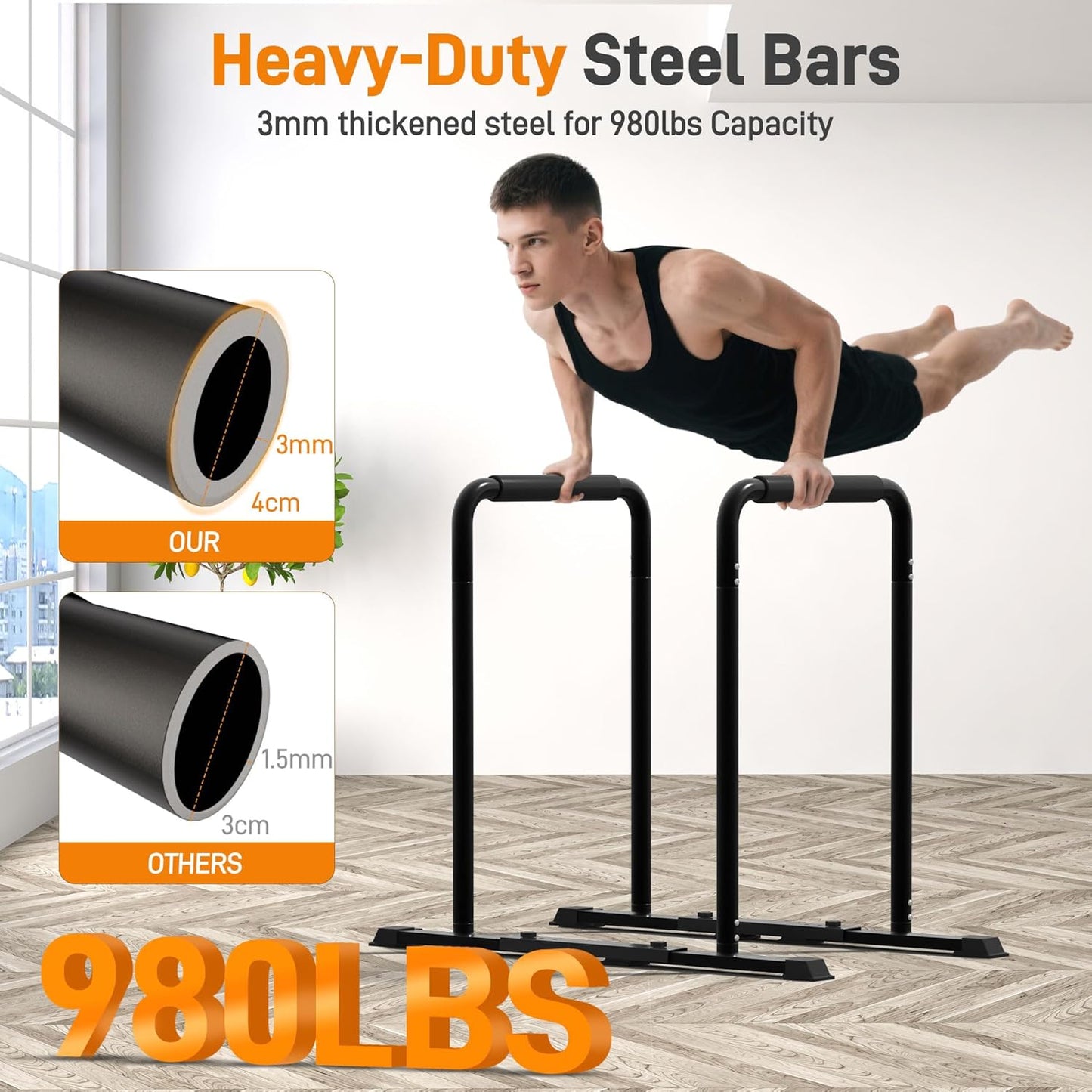2-in-1 Adjustable Dip Bar Pro Max - Heavy Duty Parallel Bars with Connecting Parts, Extra Tall & Thickened Steel Design for Home Gym, Calisthenics & Strength Training