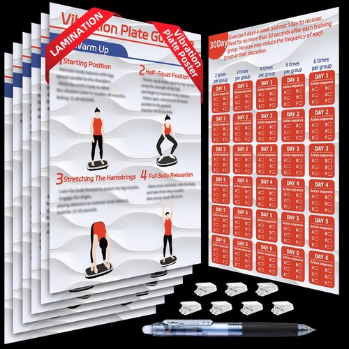 ETGOLE Vibration Plate Workout Poster, 6 Charts + 1 Planner + Reusable Planner & Dry-Erase Pen, Home Gym Use