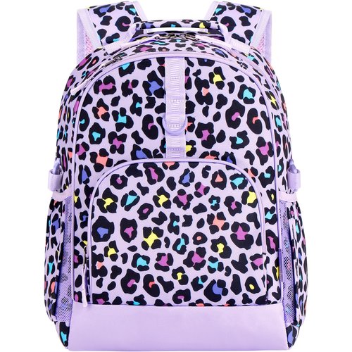 Choco Mocha Cheetah Backpack for Girls, Elementary School Backpack for Girls Ages 6-8 Kids Kindergarten Backpack Bookbag 17 Inch with Chest Strap, Purple