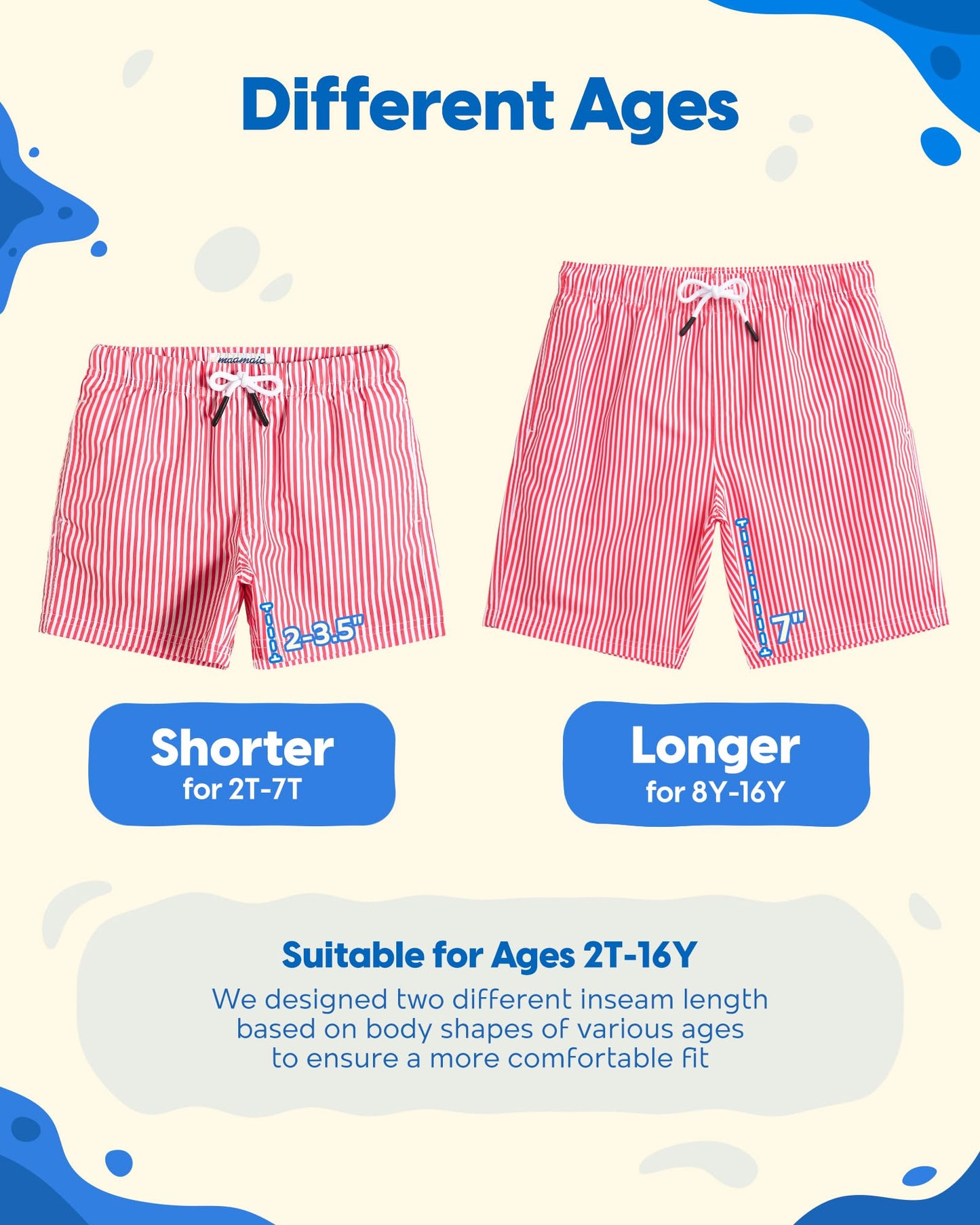 maamgic Boys Swim Trunks Toddler Swim Shorts Little Boys Bathing Suit Swimsuit Toddler Boy Swimwear,Stripe Redwhite,4 T