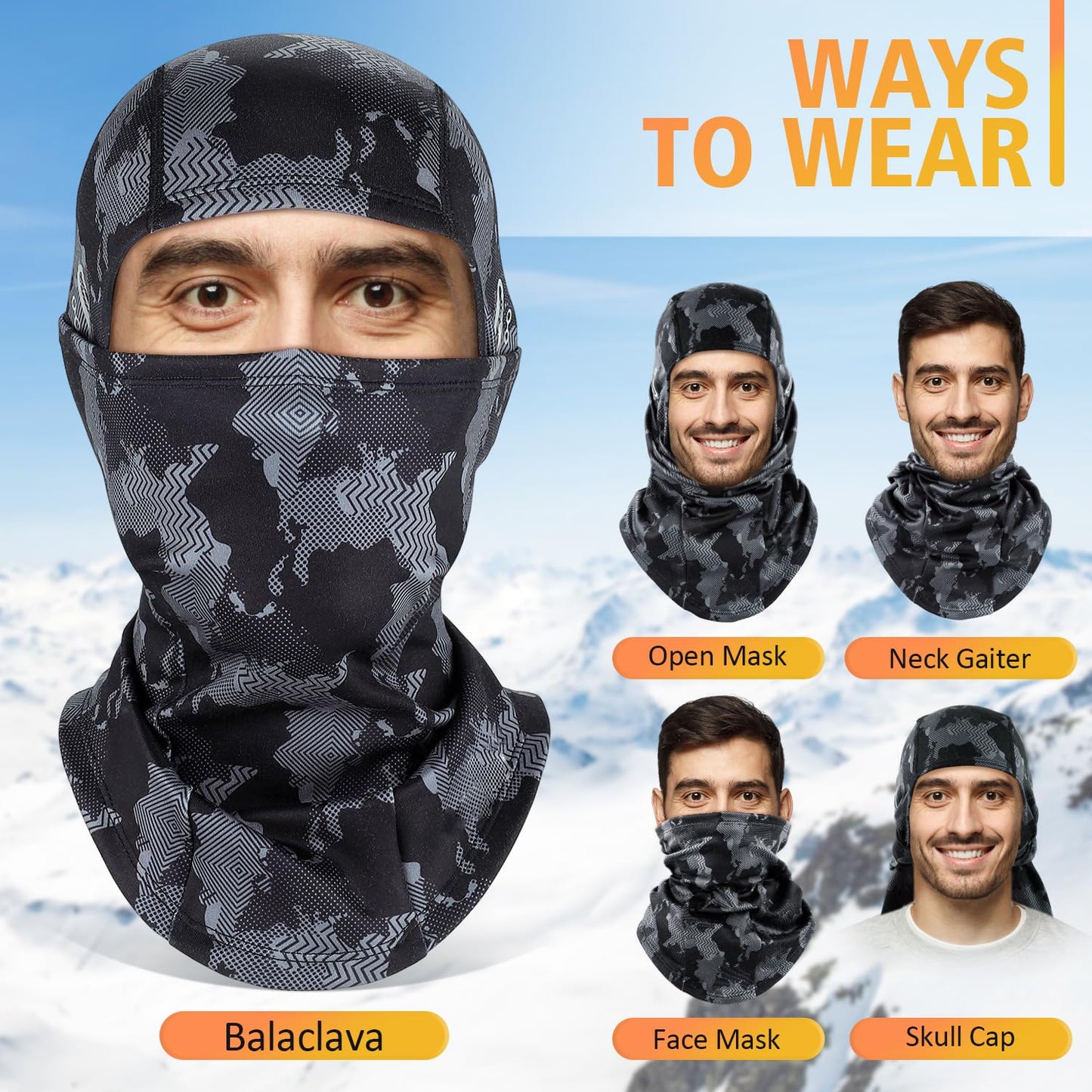 KGC Winter Balaclava for Men and Women, Windproof Ski Mask, Thermal Cold Weather, Winter Face Mask for Skiing, Bicycle Helmet, camouflage, One Size