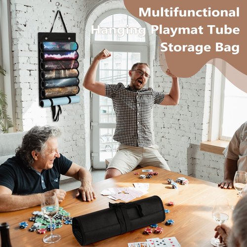 Frjjthchy Playmats Tube Storage Bag for 6+1 Game Mats – Portable Playmats Case with Transparent PVC Slots，Hanging Playmats Holder with 2 Hooks