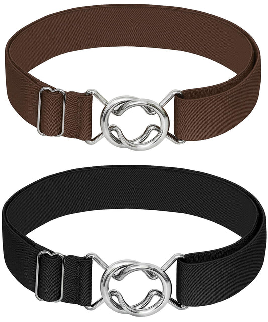 Falari Women's Stretch Belt - Adjustable, Metal Buckle, All Occasion Dress Belt - Black & Dark Brown, 25"-42"
