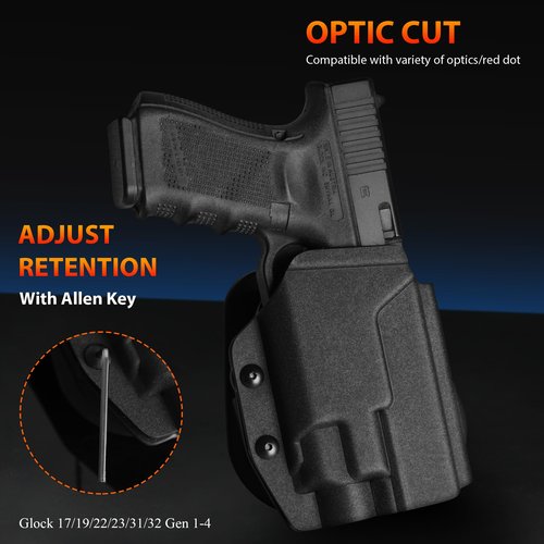 OWB Kydex Light Bearing Holster for Glock 17,19(Gen 1-4) with Streamlight TLR-7,TLR-7A,TLR-7X,TLR-8,TLR-8XG flaslight,Optic Ready,Adj. Cant & Retention, Right Hand.