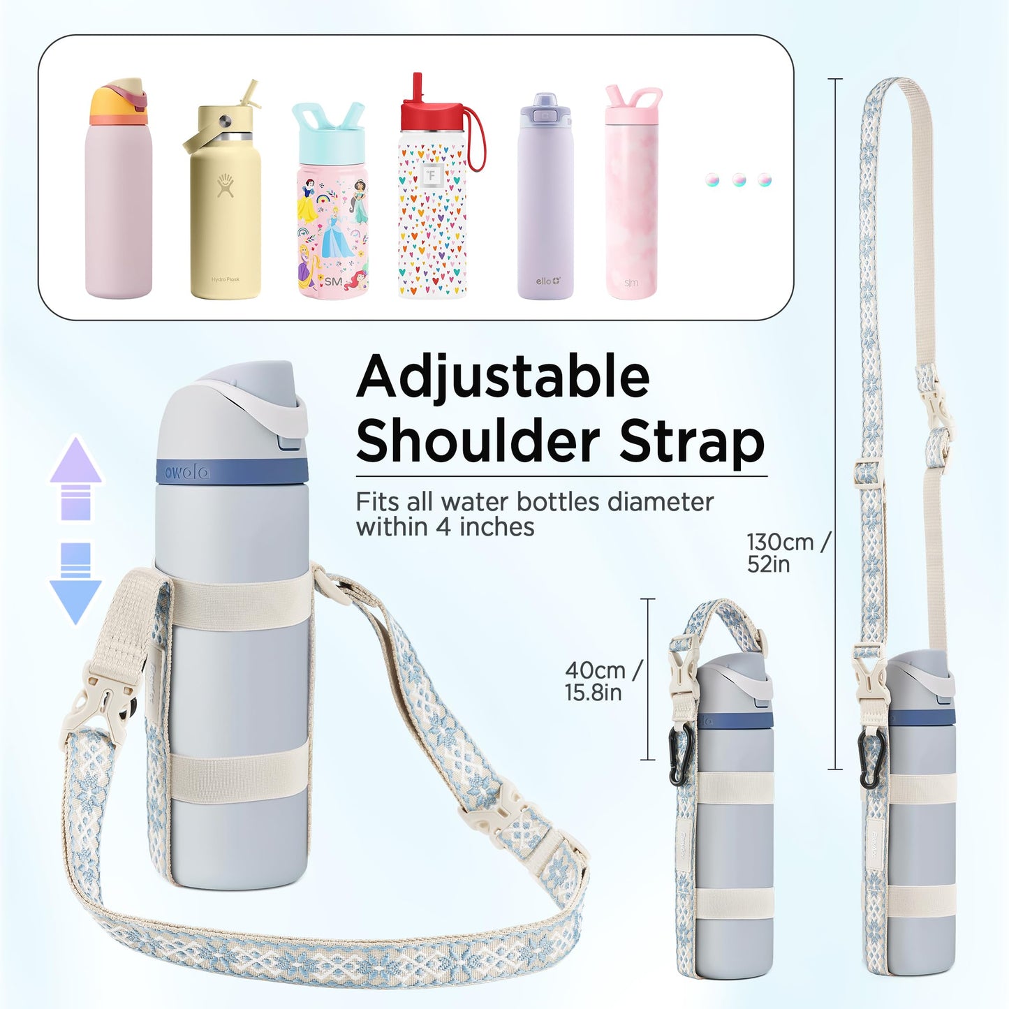 EasyAcc Water Bottle Holder Strap Sling, for Owala FreeSip 24 32 40 oz, Hydro Flask, Cirkul, Yeti, Stanley Flip, Universal Water Bottles, with Carabiner, for Walking Curise Travel (Bottle Excluded)