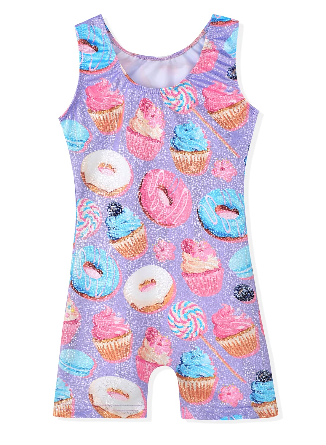 Belovance Leotards for Girls Gymnastics Unicorn Athletic Dance Wear Shiny Rainbow Blue Hotpink (Donuts Purple, 7-8 Years)