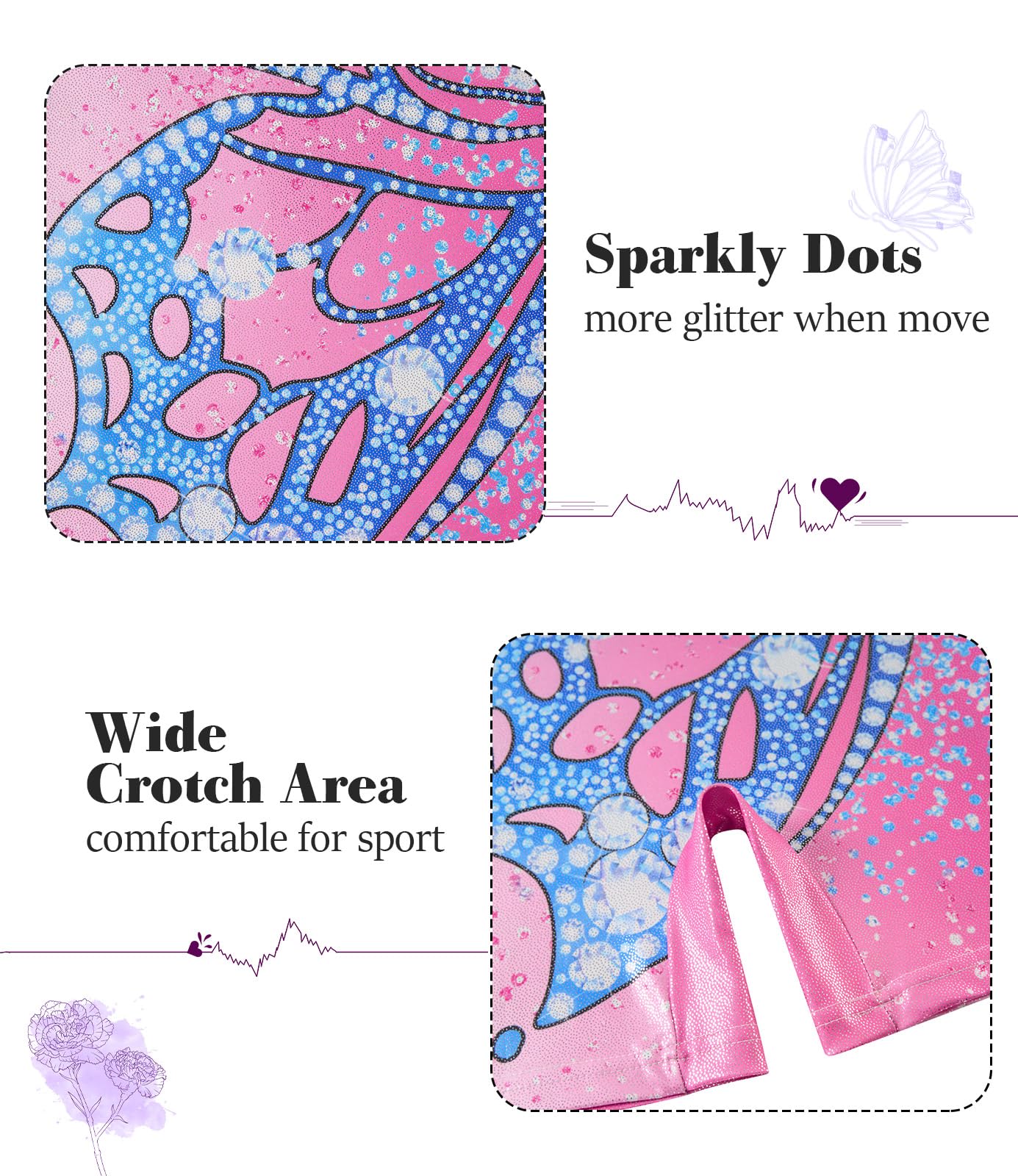 Vogseek Gymnastics Leotards for Girls 11 12 Years Pink Blue Butterflyss Tumbling Outfits with Hair Scrunchie Kids Sparkle Ballet Dance Biketards, Pink Blue