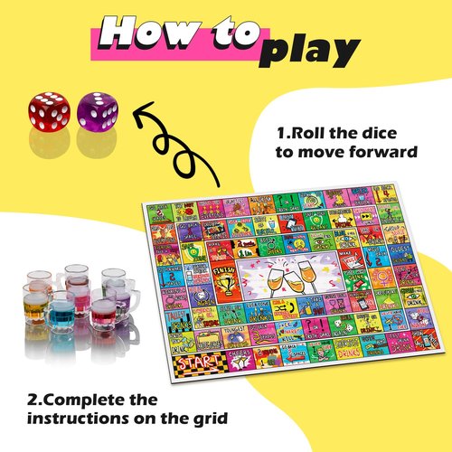 Broytain Drinking Board Game for Adults with Non-Slip Rubber Mat, Interactive Drinking Party Games for Game Night, Bachelorette, Girls Night, Birthday, Couples, Family Game Night, 2-8 Players Age 21+