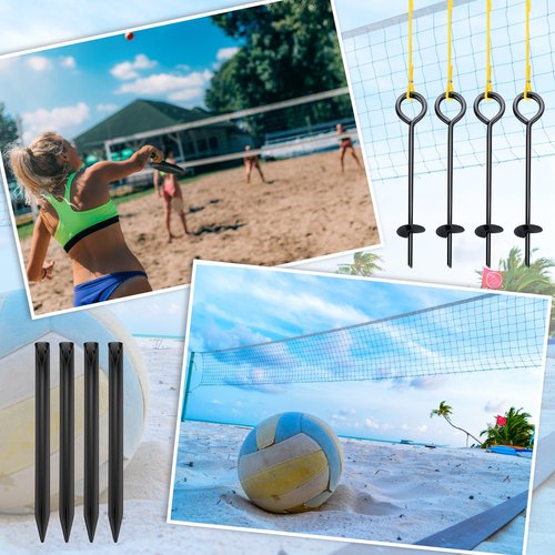 Otoolling Outdoor Volleyball Adaptor Kit with Heavy Duty Ground Stakes Auger Anchor Set for Beach Sand and Grass Volleyball Boundary Lines