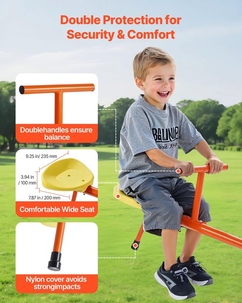 VEVOR Seesaw Teeter Totter for Kids Outdoor, 100 lbs Load Capacity per Seat, Sit and Spin Teeter Totter with 4-Prong Support Legs, Playground Equipment with Swiveling 360 Degrees Rotating for Aged 3+