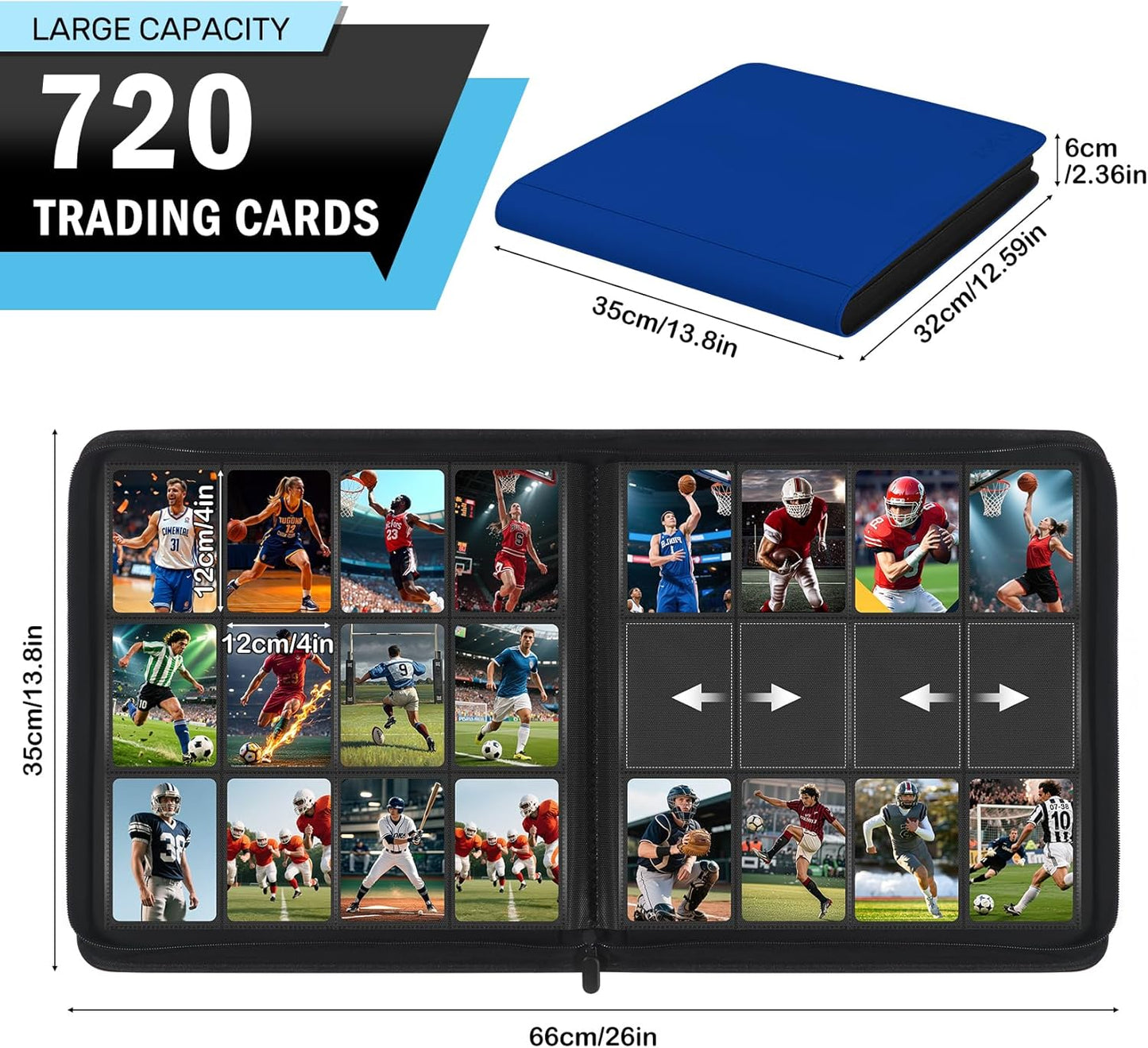 12 Pocket Card Binder, Zipper Trading Card Binder, 720 Large Capacity Side Loading Non-Ring Card Album, Double Sided Acid-Free Card Protector Binder, Card Collection for TCG, MTG, Sport Card, Pink