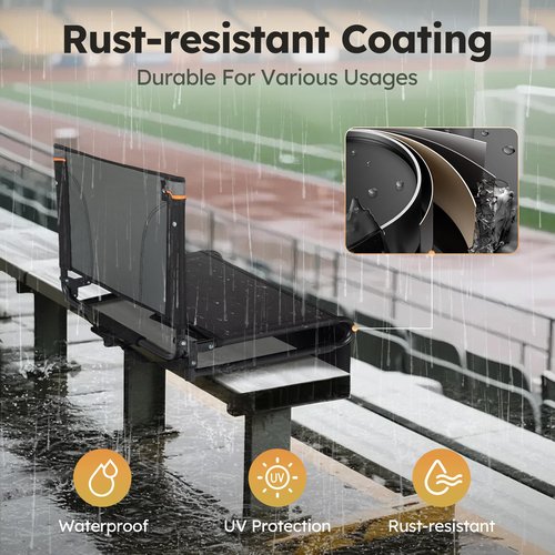 LET'S CAMP Folding Stadium Seats 2 Pack, Portable Bleacher Chairs with Back Support, Lightweight Stadium Chairs for Sports Events, Bleachers & Concerts, Black