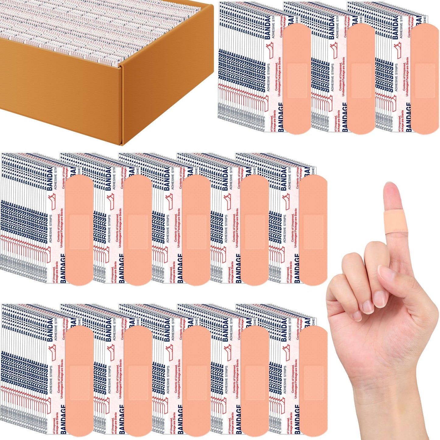 Timgle 500 Pcs 3/4" x 3" Adhesive Bandages Bulk Waterproof Adhesive Breathable Bandages for Sensitive Skin School Nurses Businesses Travel First Aid Kits Homeless Care Supplies Donations