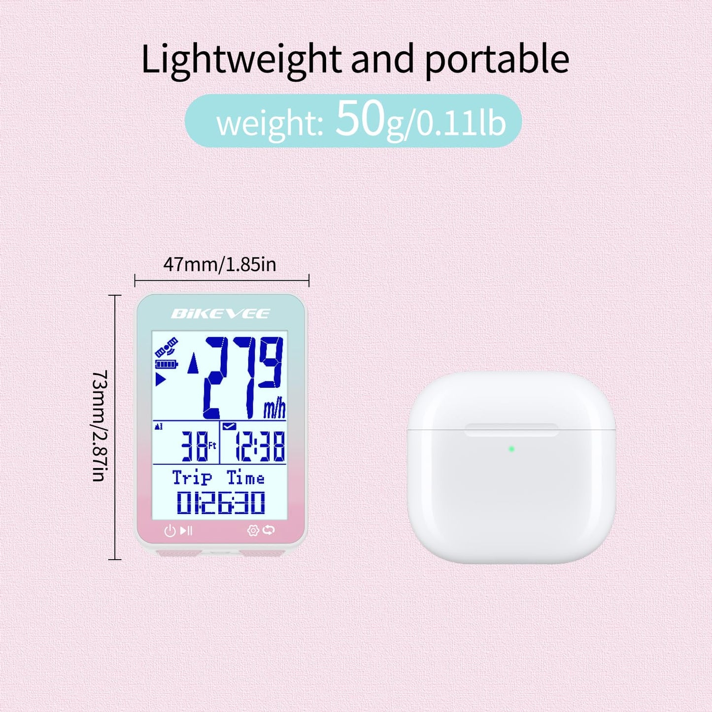 Bikevee GPS Bike Computer Wireless Bicycle Speedometer Odometer 9 Languages Auto Backlight Auto Start Stop IPX7 Waterproof 2.4 Inch LCD with Out Front Mount Supports MPH KMH - Pink