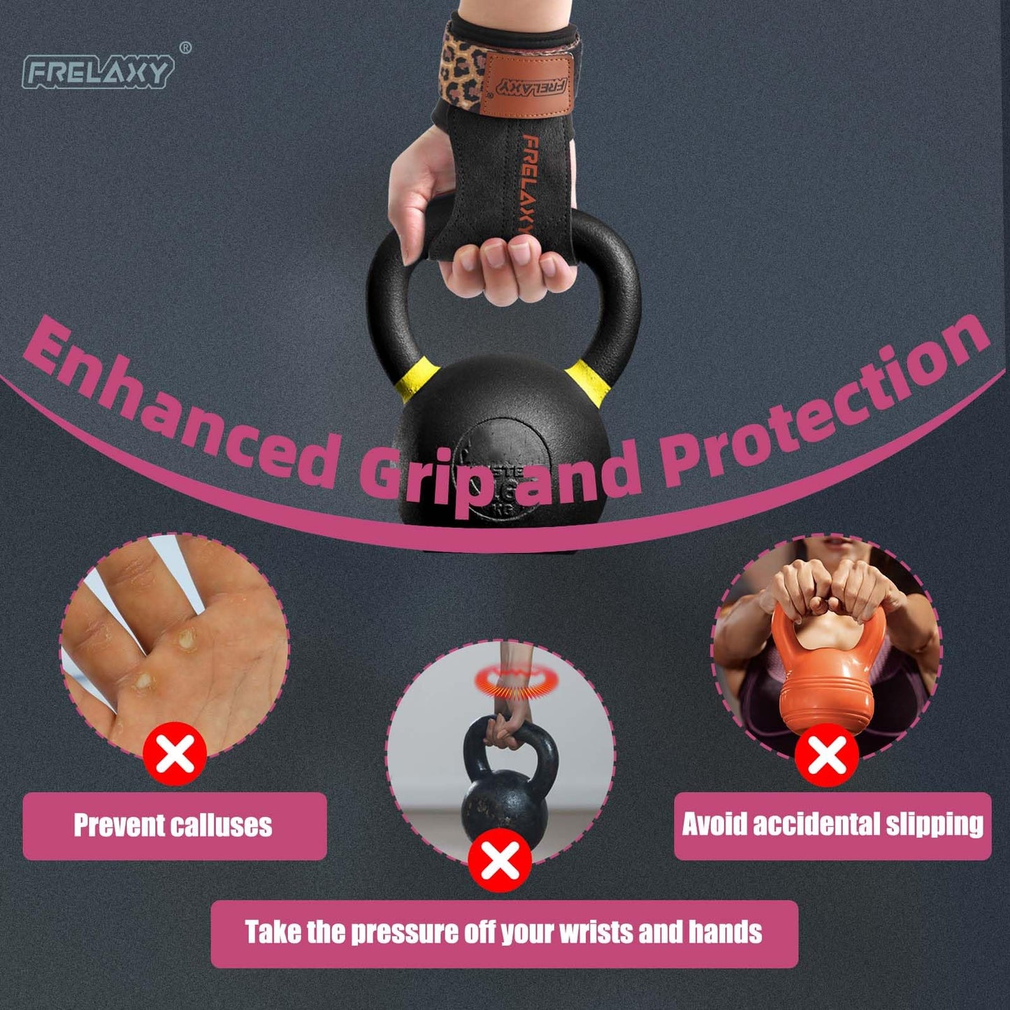 Frelaxy Lifting Wrist Straps Women and Men, Weight Lifting Grips with Cushion Wrist Loop, Double Layer Leather and Storage Pouch, Gym Workout Straps for Deadlift and Powerlifting (Black/Leopard)