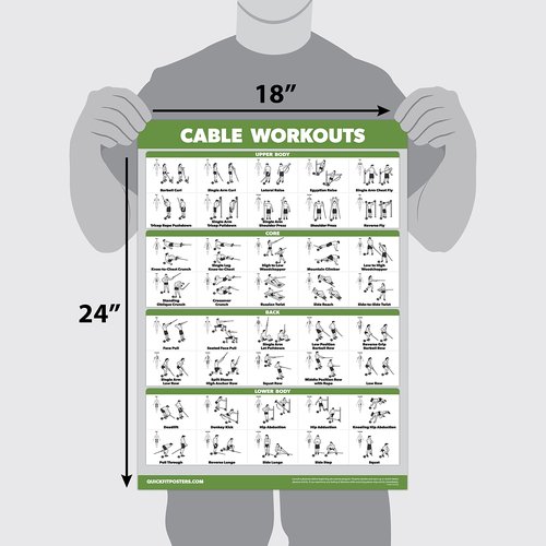 4 Pack - Cable Machine Workout Posters Volume 1 & 2 + Dumbbell Exercises + Stretching Exercises (LAMINATED, 18" x 24")