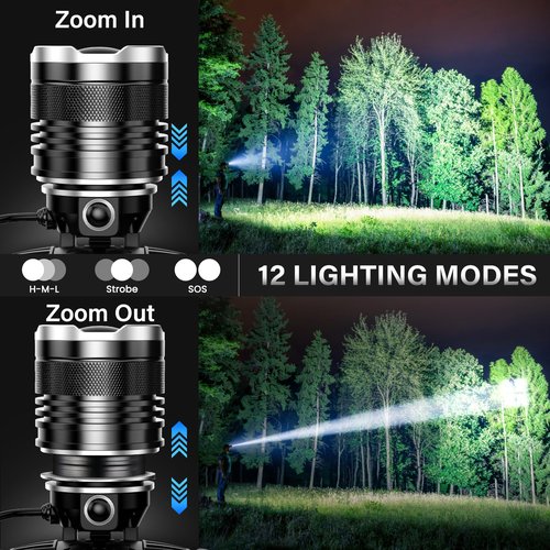 AKNEAR LED Rechargeable Headlamp 4500 High Lumens, 95 Hours Endurance Head Lamp with Zoomable & 12 Modes & IPX7 Waterproof & 125° Adjustable, Super Bright Head Light for Outdoor, Camping, Hard Hat
