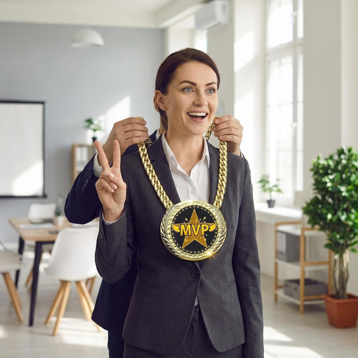 Opxuliix MVP Award Medals Turnover Chain - 6 Inch Big Gold Sports Achievement Champion Necklace for Most Valuable Player, Championship Medal for Football Soccer Basketball, Prize Gift Party Favors