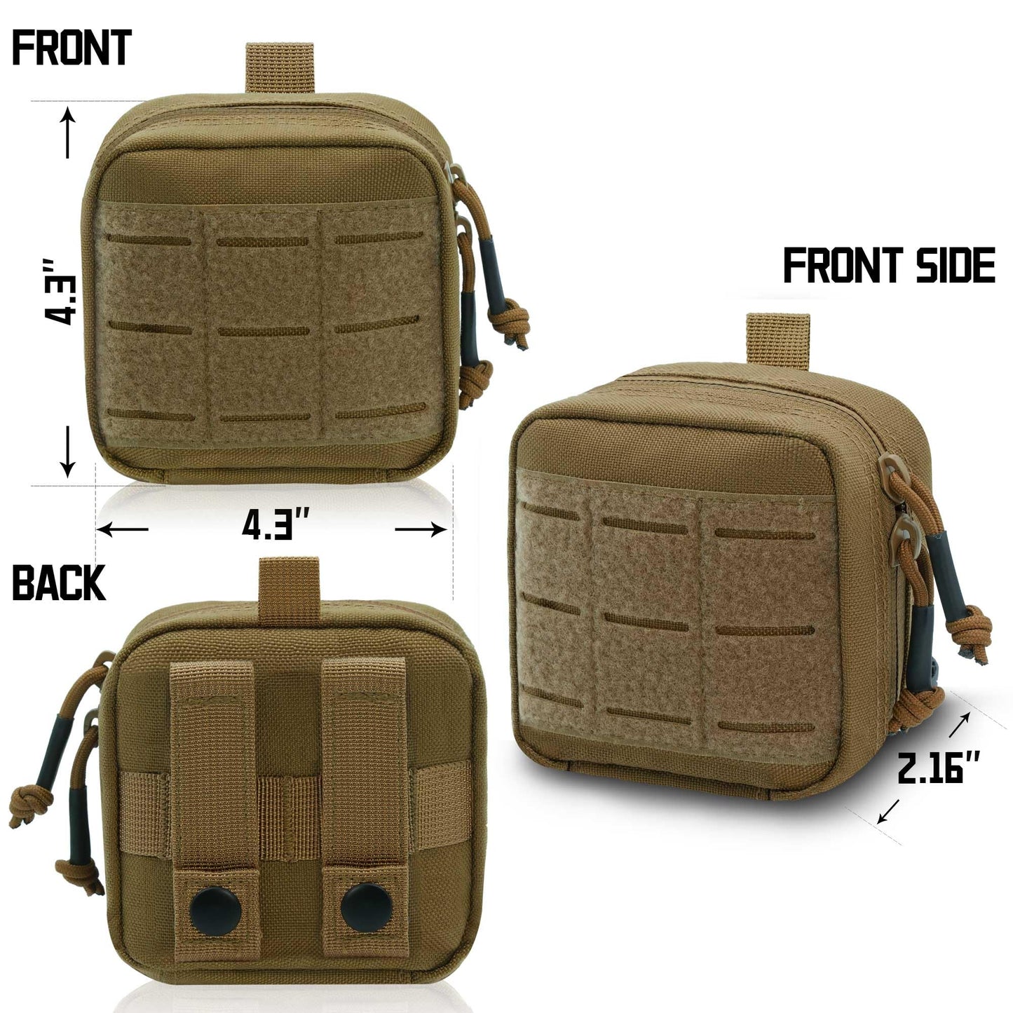 Tactical Molle Admin Panel Pouch Small, 2 Pack Utility Laser Cut EDC Tool Pouch Bag Horizontal Modular Pouches Include US Flag Patch