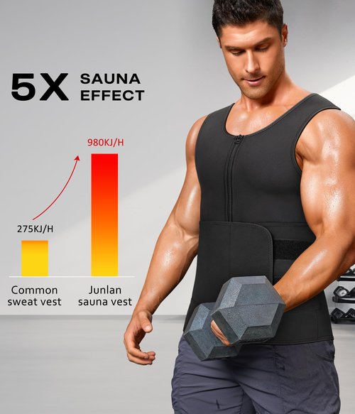 Junlan Sauna Suit for Men 2 in 1 Waist Trainer Sauna Shirt for Men Sweat Band for Stomach(Blue,Large)